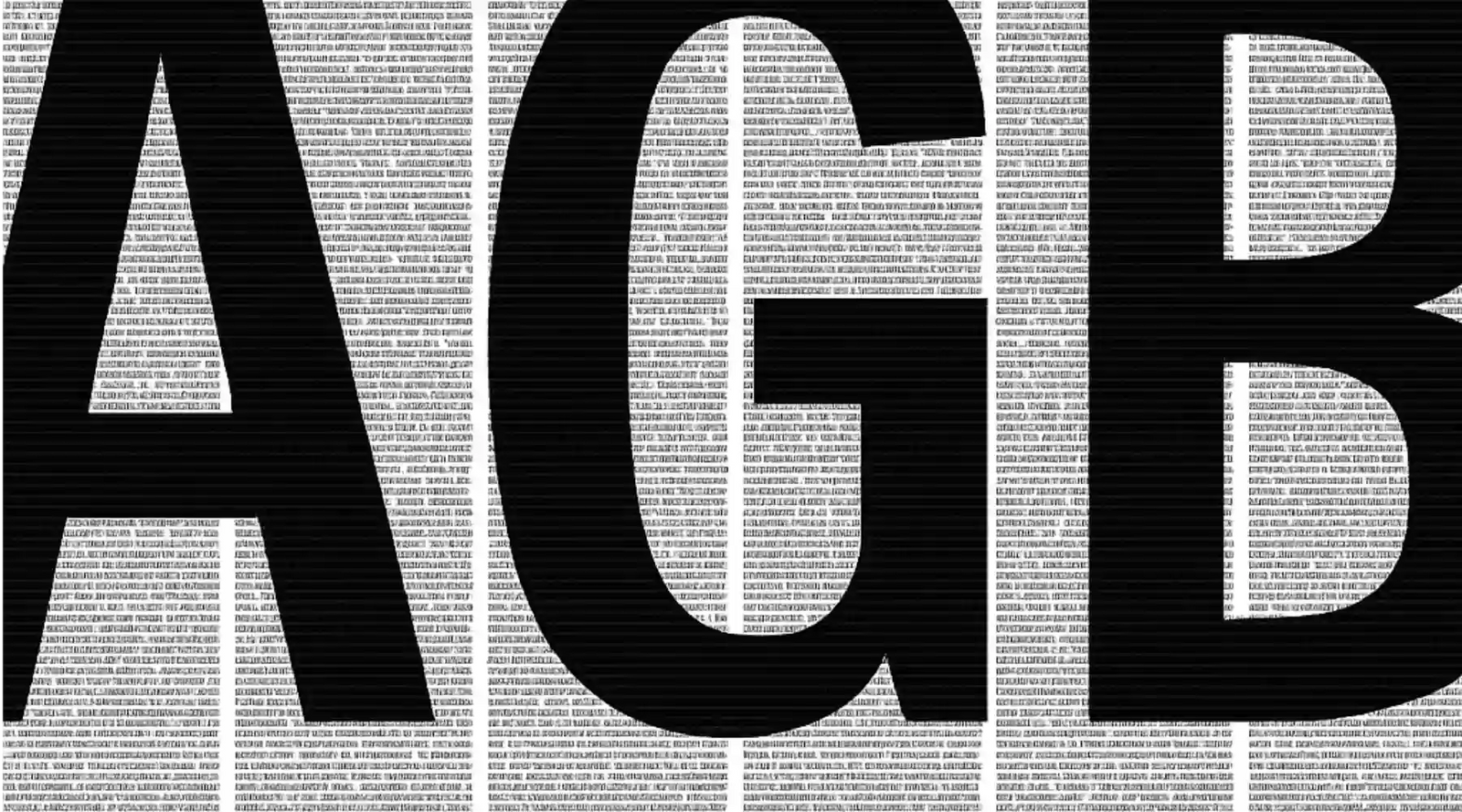 Die Buchstaben AGB vor sechs Spalten Text.