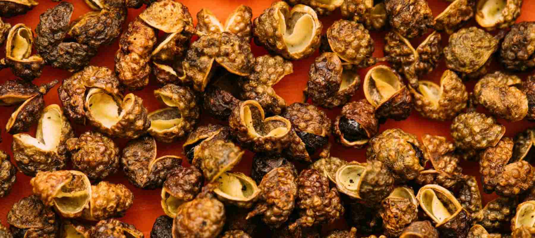 Szechuanpfeffer vor schwarzem Hintergrund